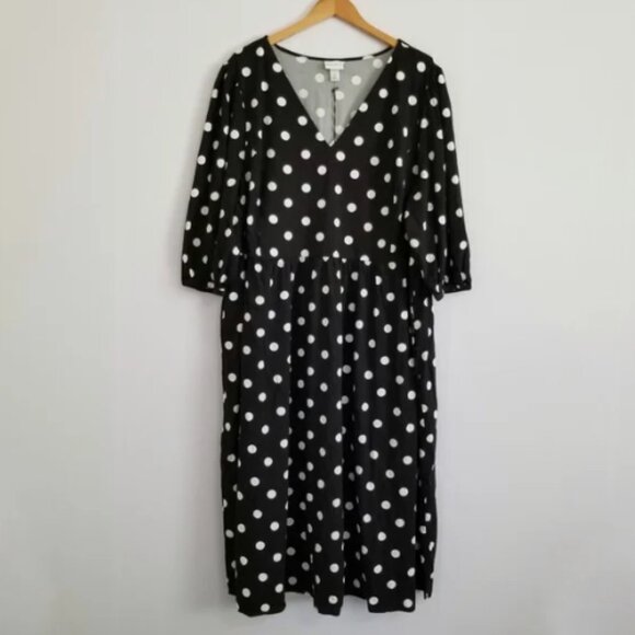 NWOT Ava & Viv Black & White Polka Dot Midi Dress - Picture 2 of 4